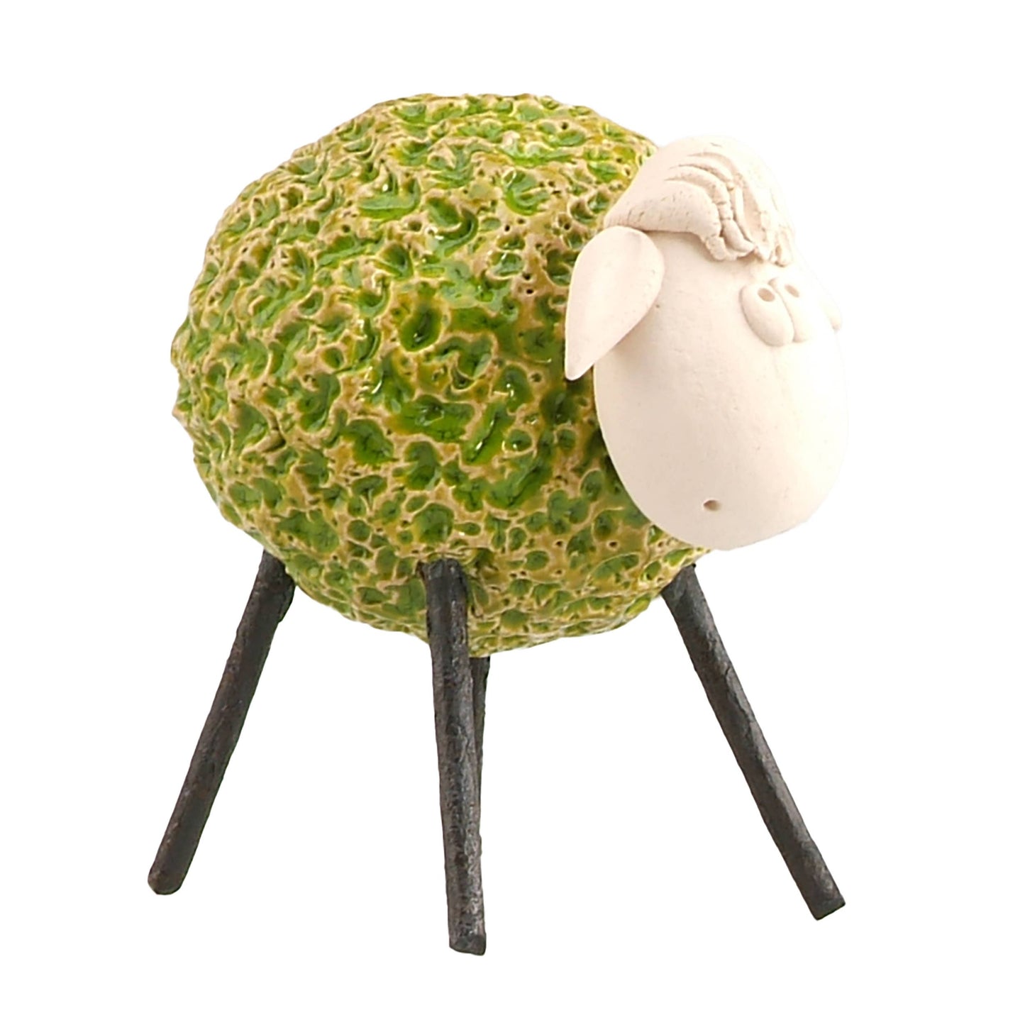 Woolly Sheep with Iron Legs Ceramic Figurine Various Colours: Orange