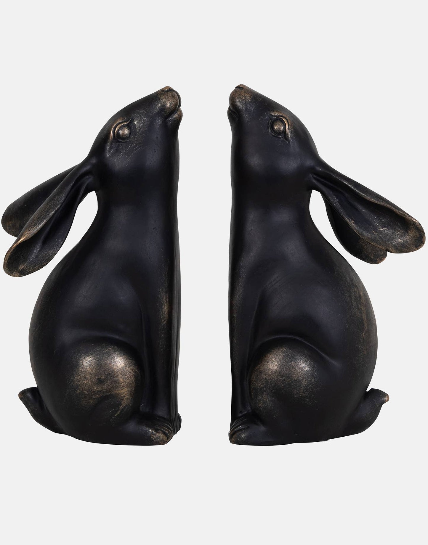 Bronze Hare Pair Sculpture: Bronze w/antique gold / 40%polyresin, 60%limestone