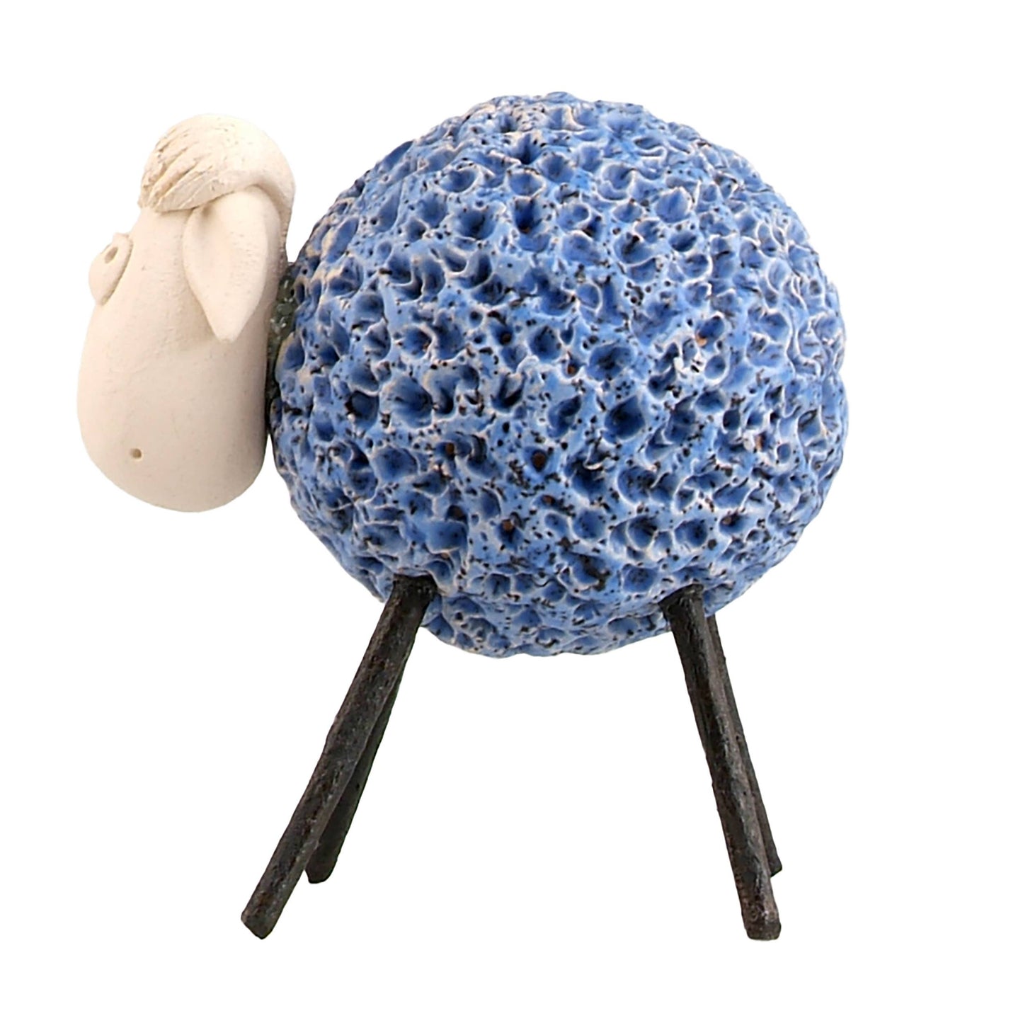 Woolly Sheep with Iron Legs Ceramic Figurine Various Colours: Orange