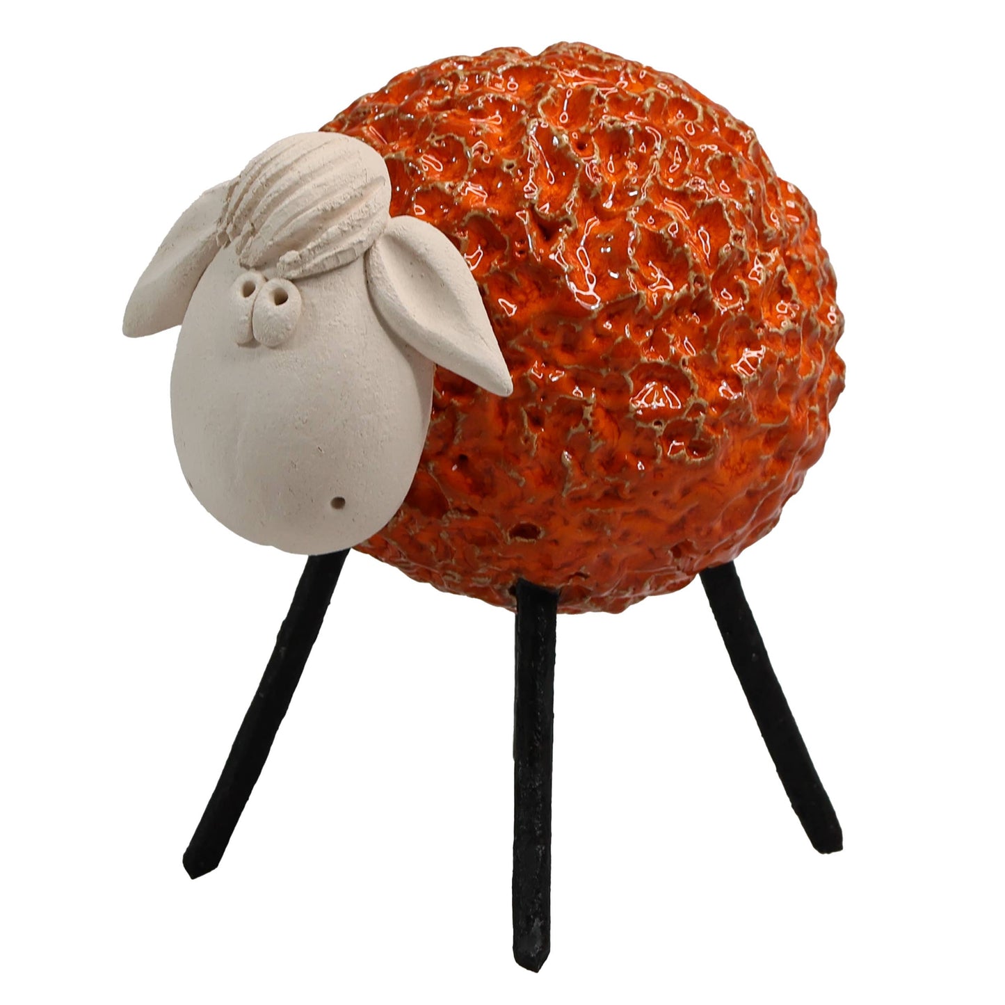 Woolly Sheep with Iron Legs Ceramic Figurine Various Colours: Orange