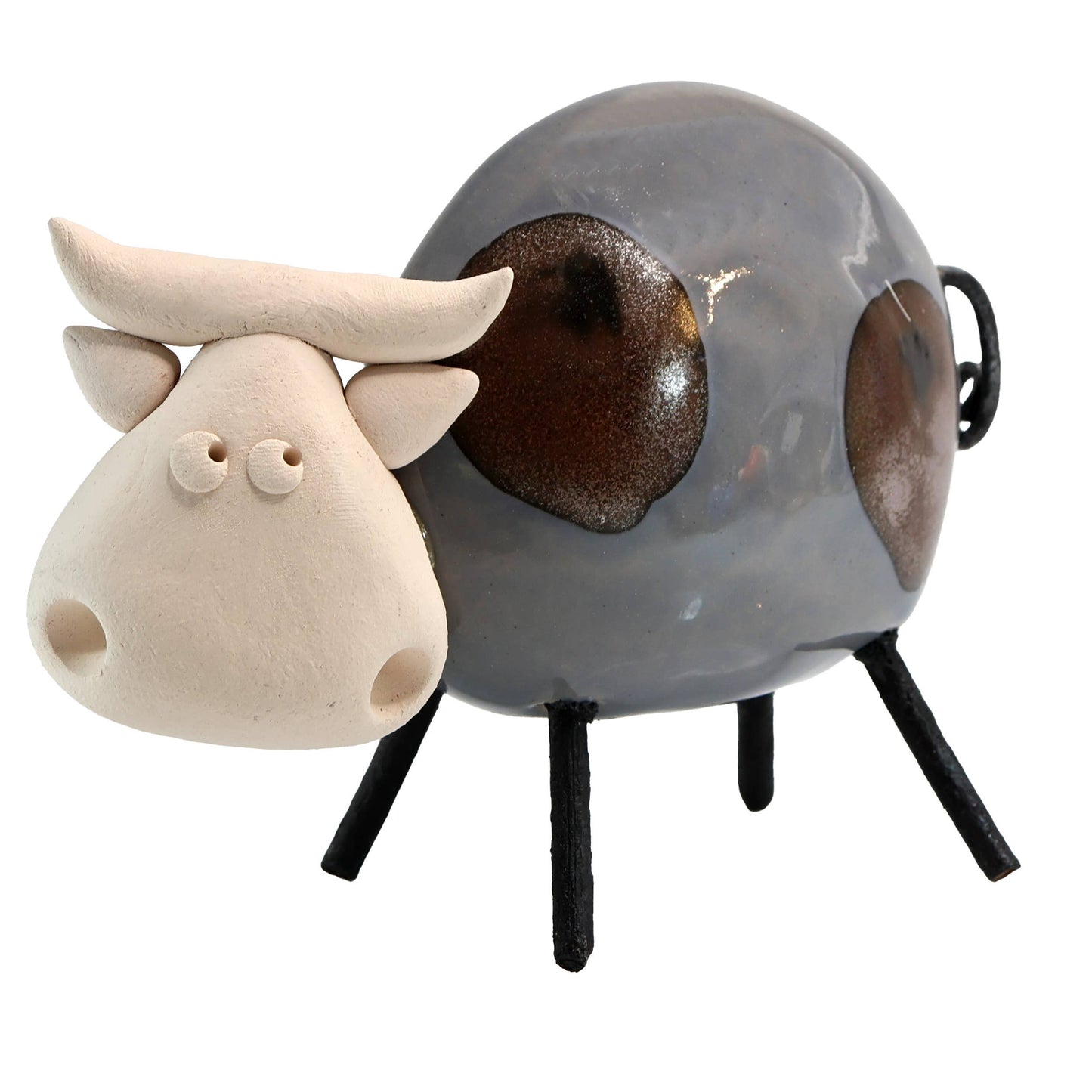 Happy Cow Ceramic Figurine | Various Colours: Olive