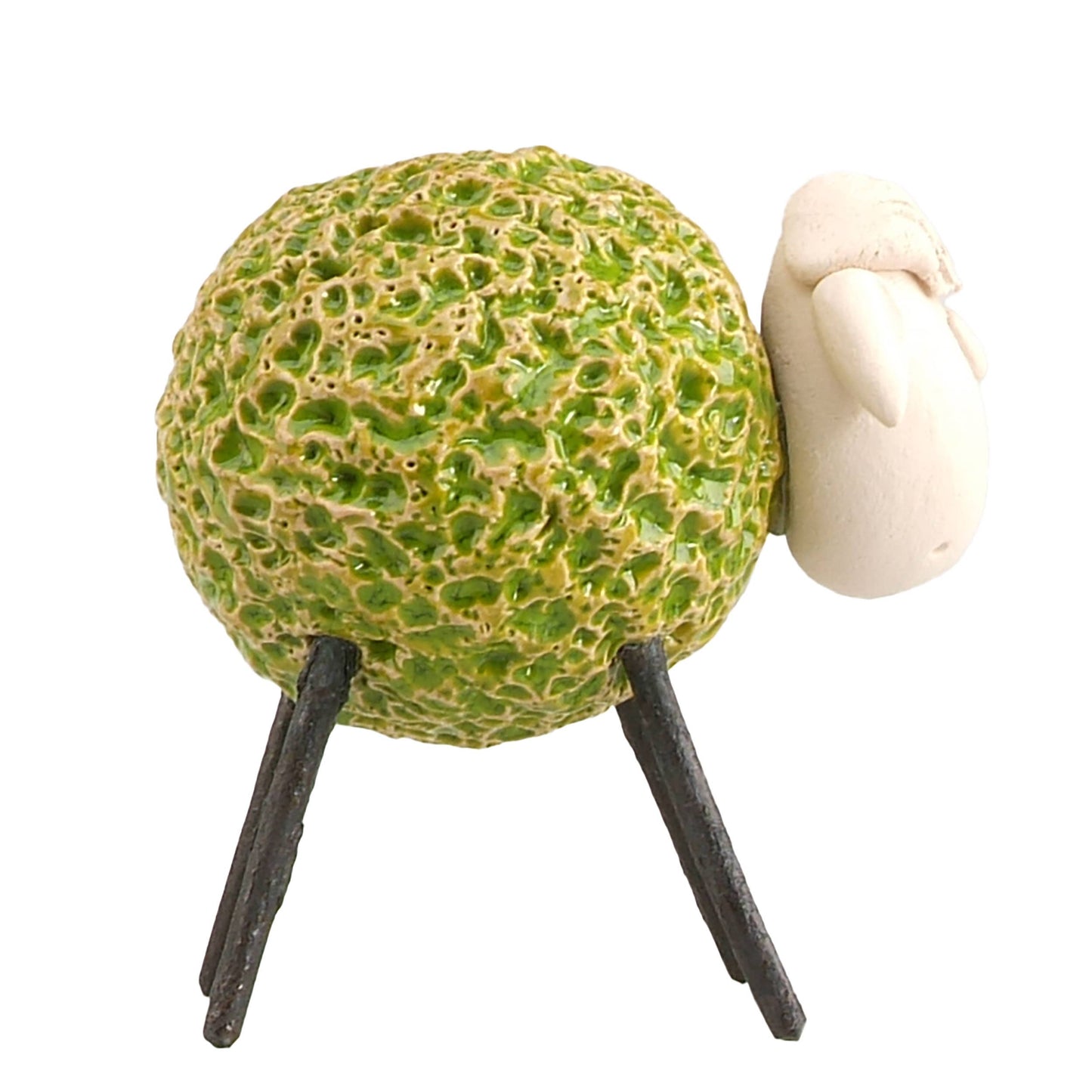 Woolly Sheep with Iron Legs Ceramic Figurine Various Colours: Orange