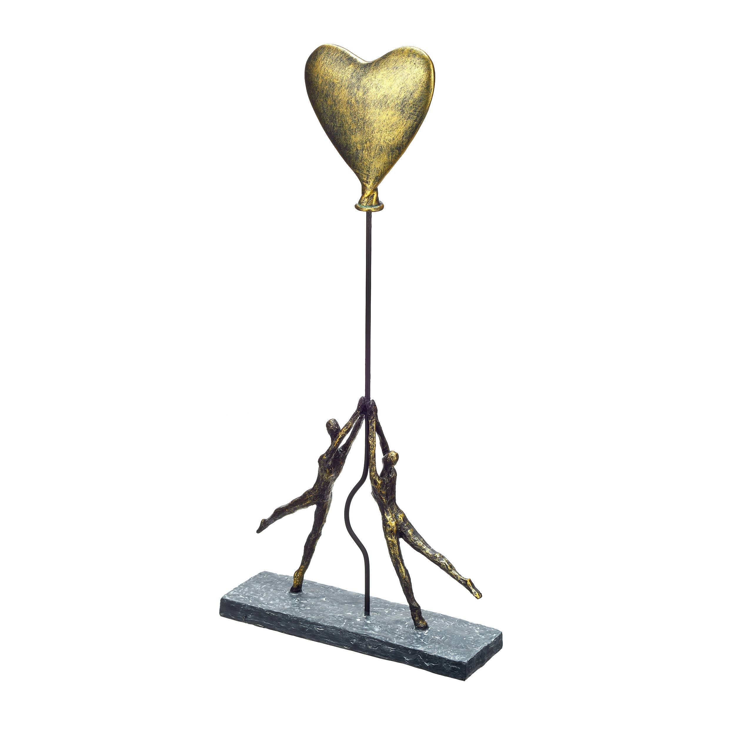 Couple with Heart Balloon -  Exquisite Hand-Painted Poly-Resin Couple with Heart Balloon Sculpture