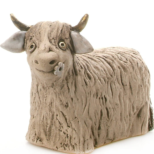 Highland Cow with Flower Ceramic Figurine | Various Colours: Natural