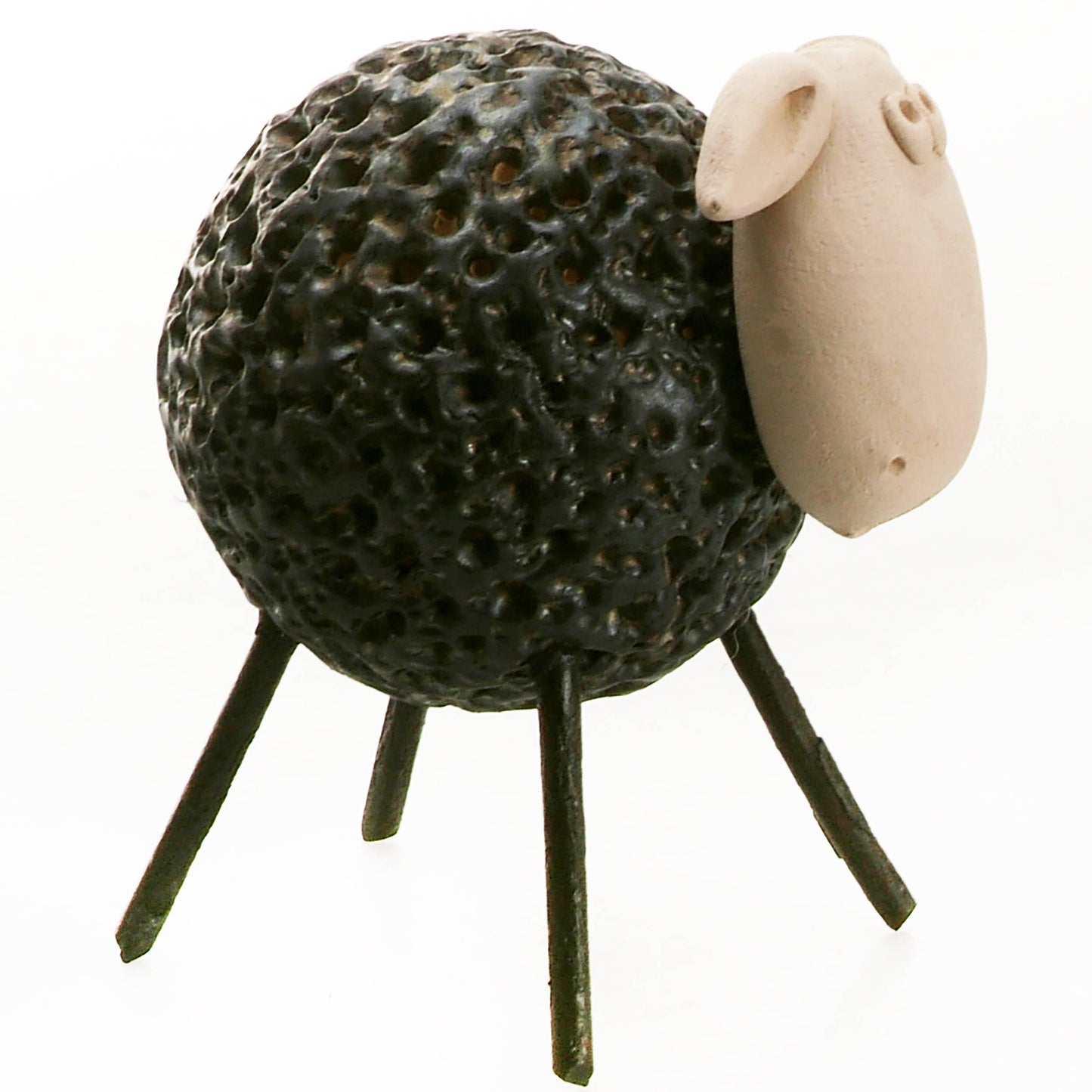 Woolly Sheep with Iron Legs Ceramic Figurine Various Colours: White
