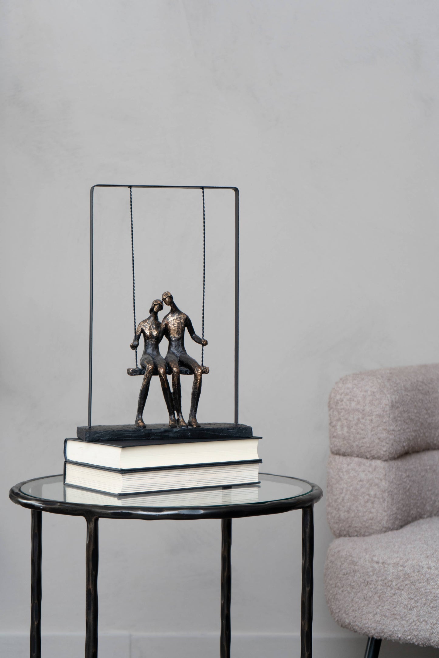 Couple Sitting on Swing Bronze Figurative Sculpture: Bronze; Black / 100% Polyresin