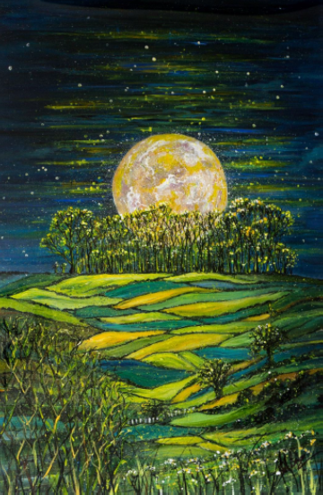 Lynette Bower | Contemporary original painting | Moonlit Kelston Roundhill | Gallery Grace