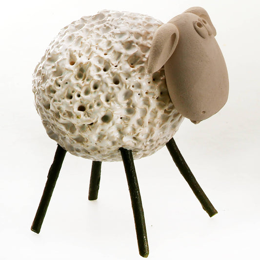 Woolly Sheep with Iron Legs Ceramic Figurine Various Colours: White