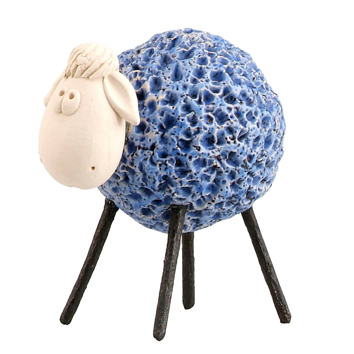 Woolly Sheep with Iron Legs Ceramic Figurine Various Colours: Orange