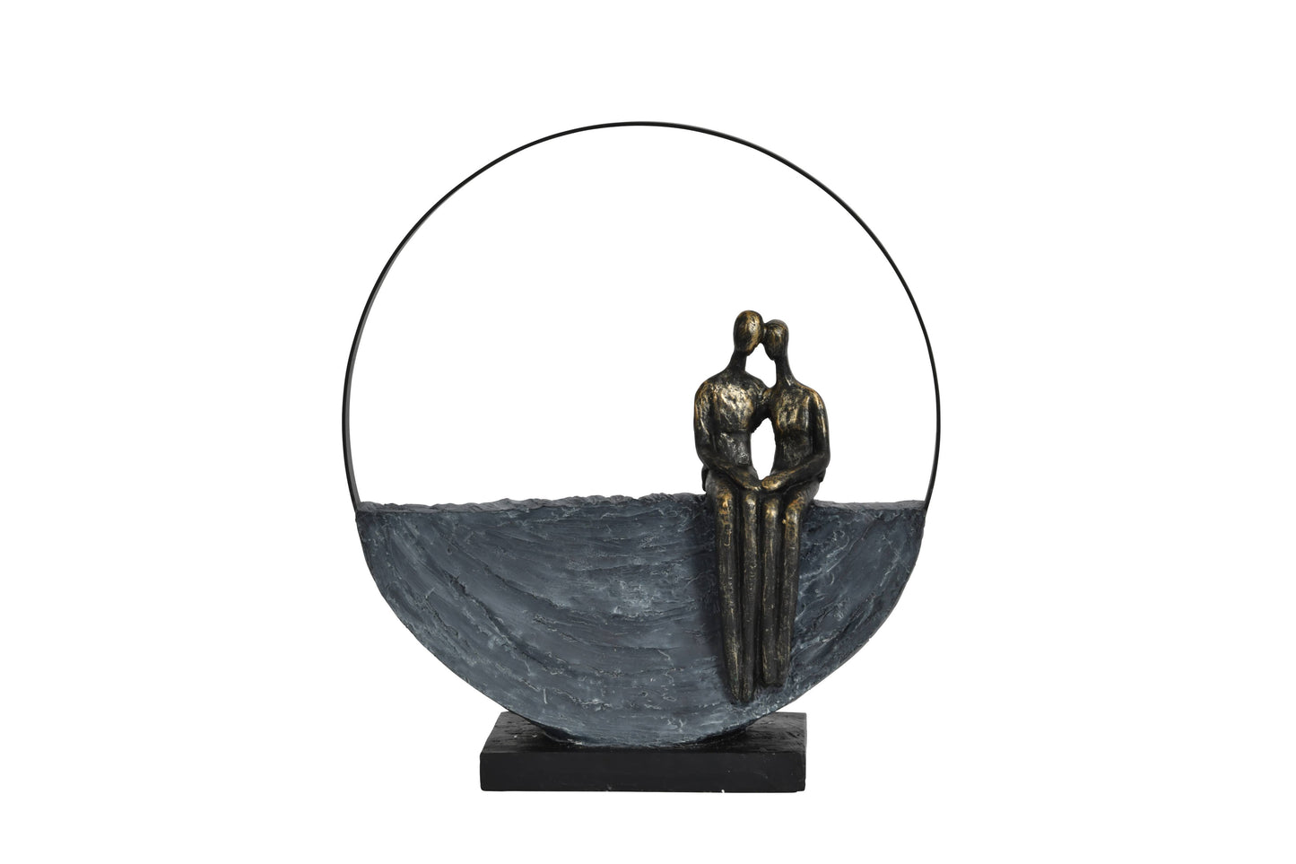 Couple Encircled Sculpture: Graphite / Limestone 60%, Polyresin 40%