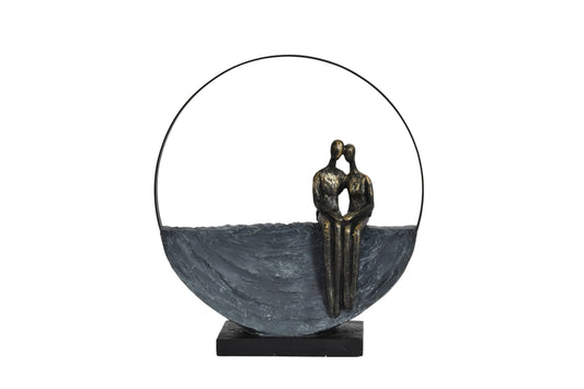 Couple Encircled Sculpture: Graphite / Limestone 60%, Polyresin 40%
