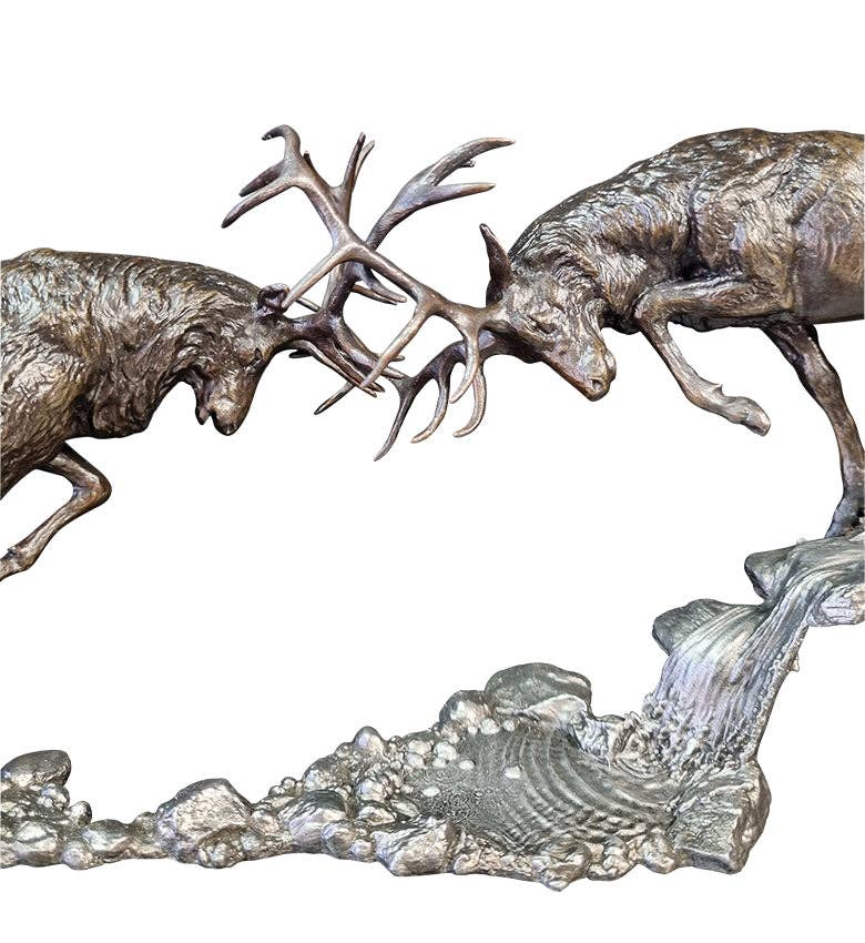 Dawn Duel - Rutting Stags Bronze and Stainless Steel Sculpture - edition 118/150