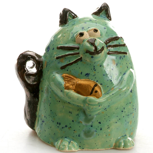 Maverick Cat Ceramic Figurine with Fish | Turquoise