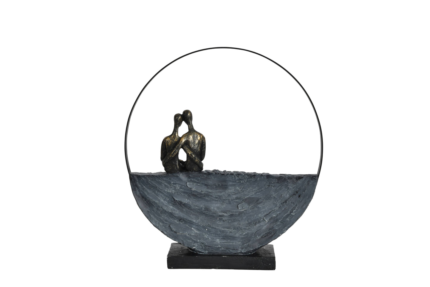 Couple Encircled Sculpture: Graphite / Limestone 60%, Polyresin 40%