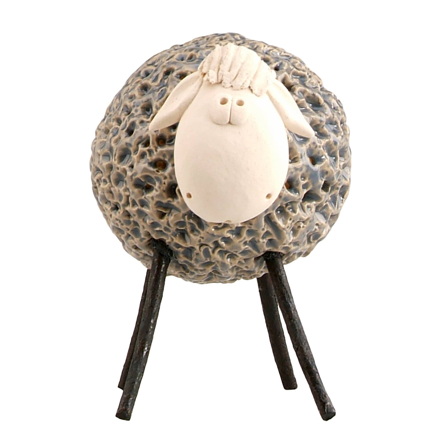 Woolly Sheep with Iron Legs Ceramic Figurine Various Colours: White