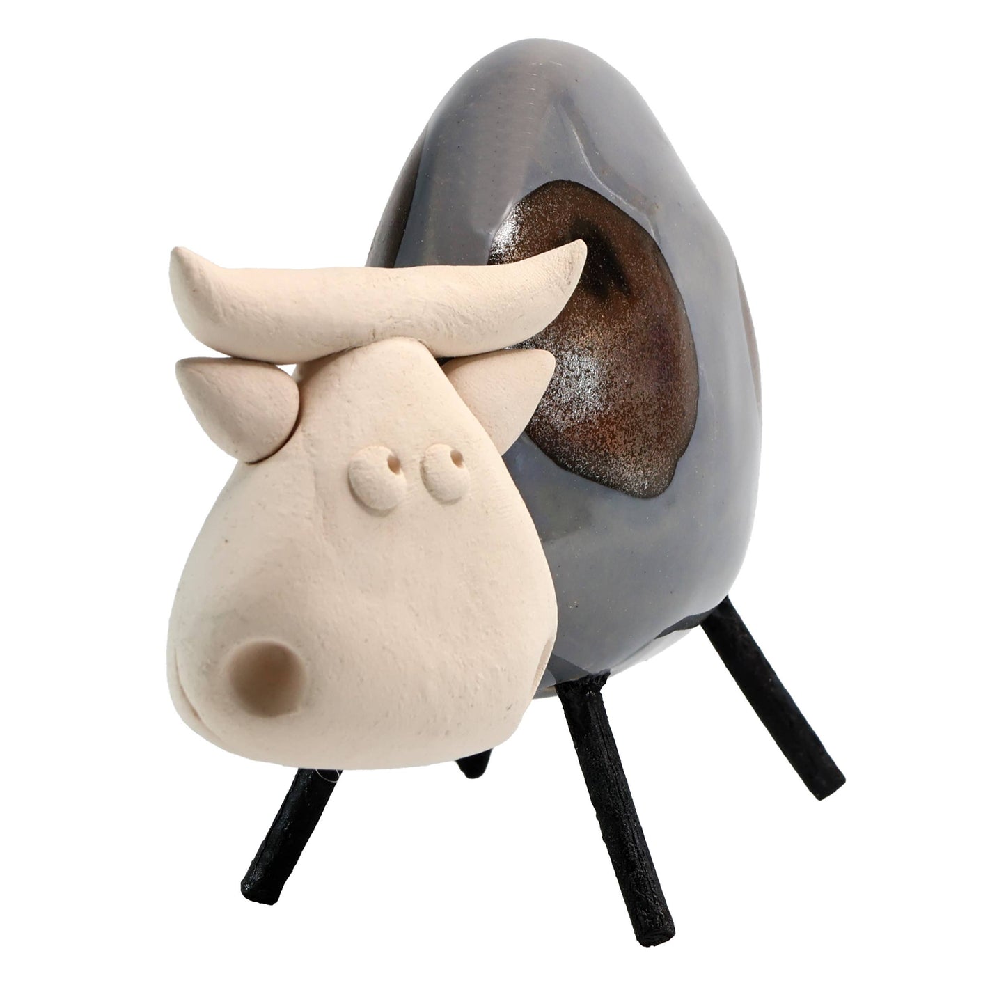 Happy Cow Ceramic Figurine | Various Colours: Olive