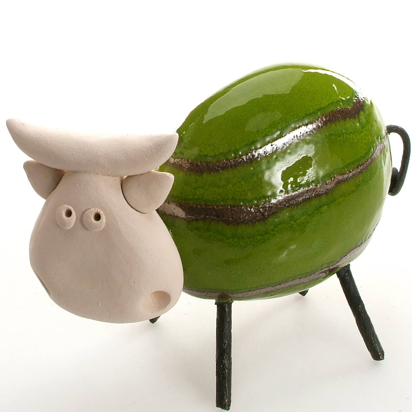 Happy Cow Ceramic Figurine | Various Colours: Olive
