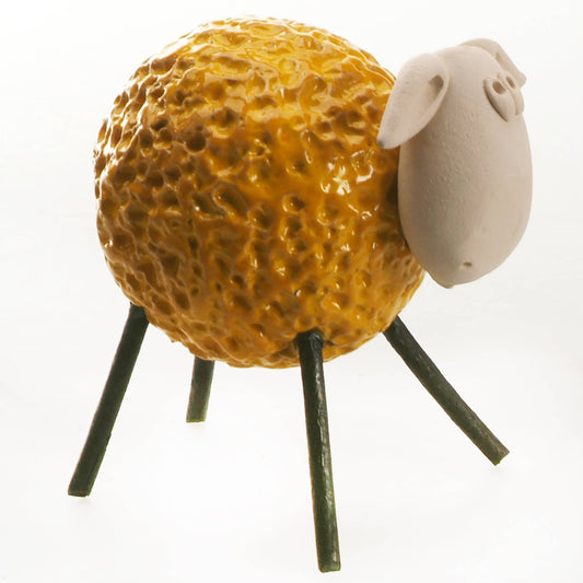 Woolly Sheep with Iron Legs Ceramic Figurine Various Colours: Yellow