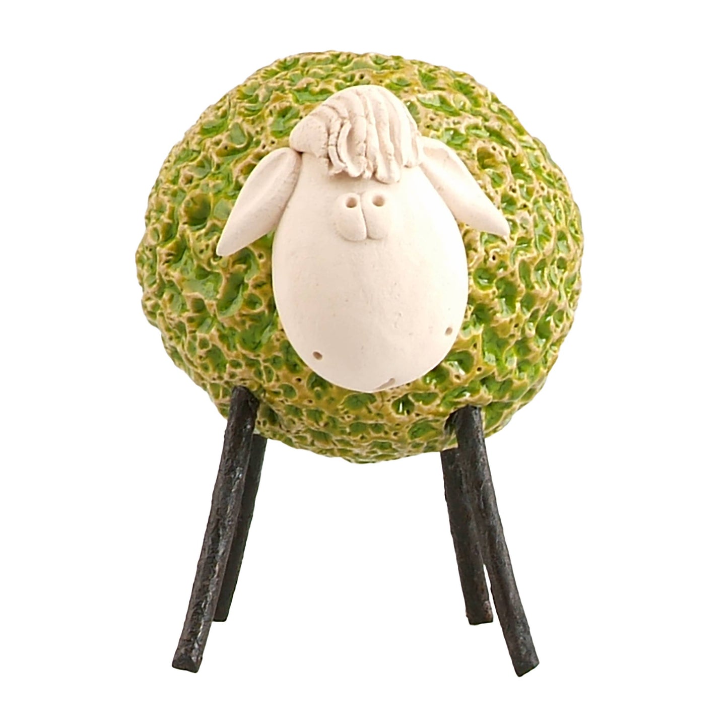Woolly Sheep with Iron Legs Ceramic Figurine Various Colours: Yellow