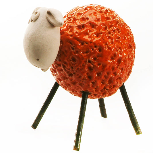 Woolly Sheep with Iron Legs Ceramic Figurine Various Colours: Orange