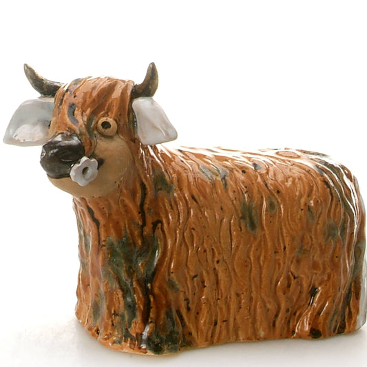 Highland Cow with Flower Ceramic Figurine | Various Colours: Ginger