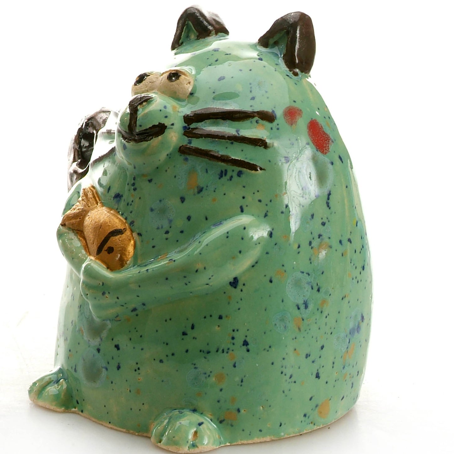 Maverick Cat Ceramic Figurine with Fish | Turquoise