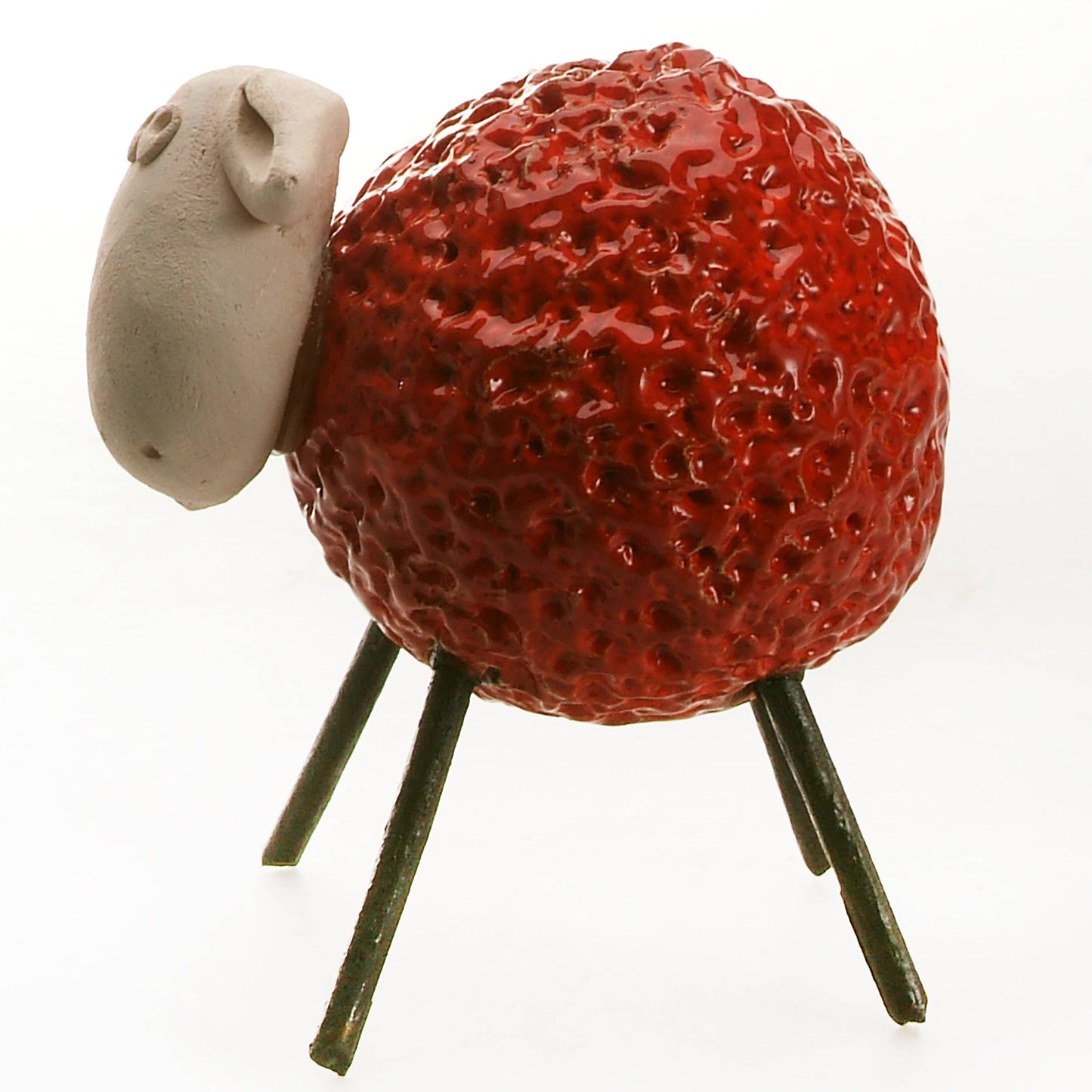 Woolly Sheep with Iron Legs Ceramic Figurine Various Colours: Orange