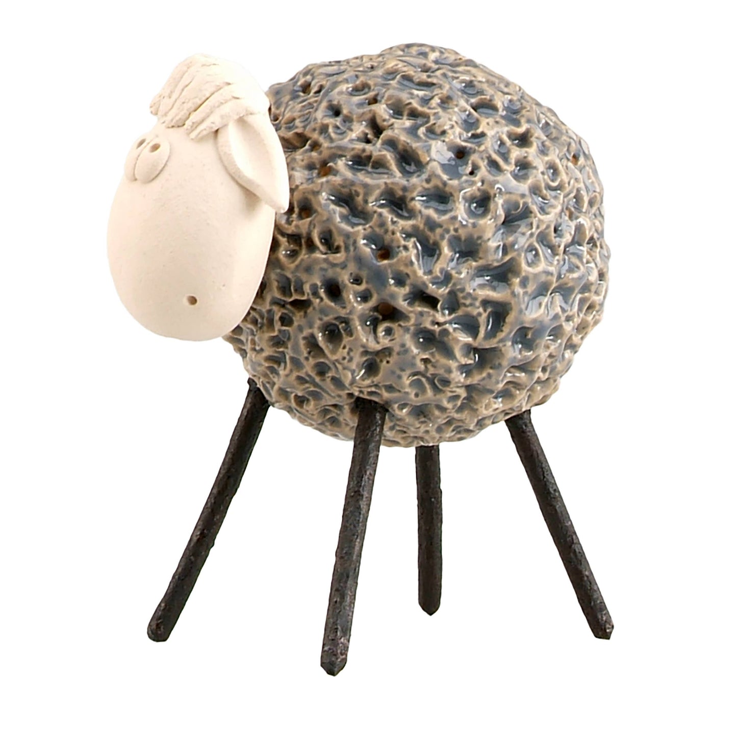 Woolly Sheep with Iron Legs Ceramic Figurine Various Colours: Orange